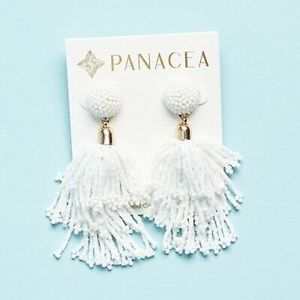Panacea Beaded Tassel Earrings - White